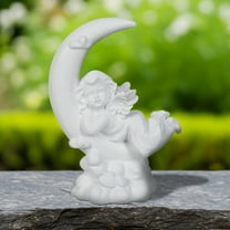 Girl Cherub Laying on Crescent Moon Statue - 7.25"