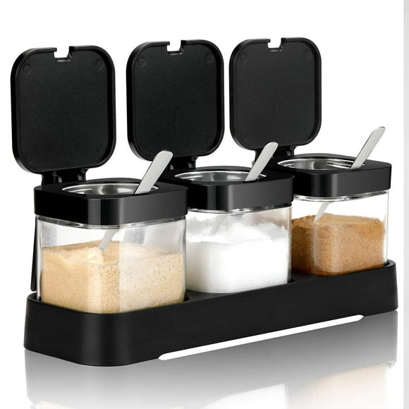 Spice Jar Spice Containers with Lids and Spoons 8oz Clear Glass Spice Jars Pots Spice Box Salt Container Sugar Bowl Set of 3