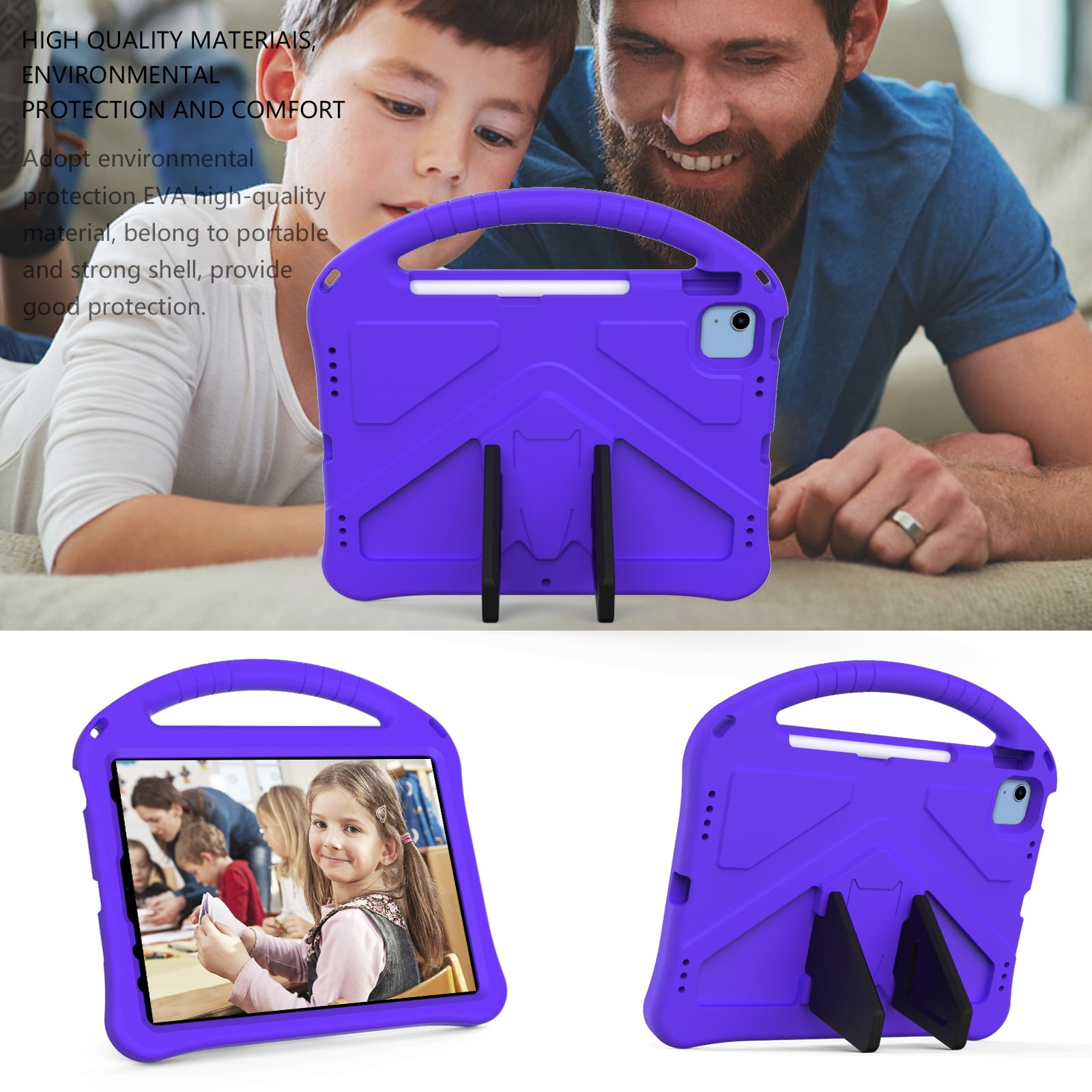 Cowithday Kids Case for Apple iPad 10th Generation  iPad 10.9 inch 2022 with Kickstand/Handle Stand/Pencil Holder [Screen Protector] Lightweight Soft EVA Foam Shockproof Silicone Cover Boy Girl,Purple