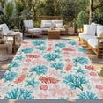 thumbnail image 2 of Teal Blue Red Coral Outdoor Rug for Patio/Deck/Porch, Non-Slip Large Area Rug 4 x 6 Ft, Coastal Nautical Summer Beach Indoor Outdoor Rugs Washable Area Rugs, Reversible Camping Rug Carpet Runner, 2 of 8