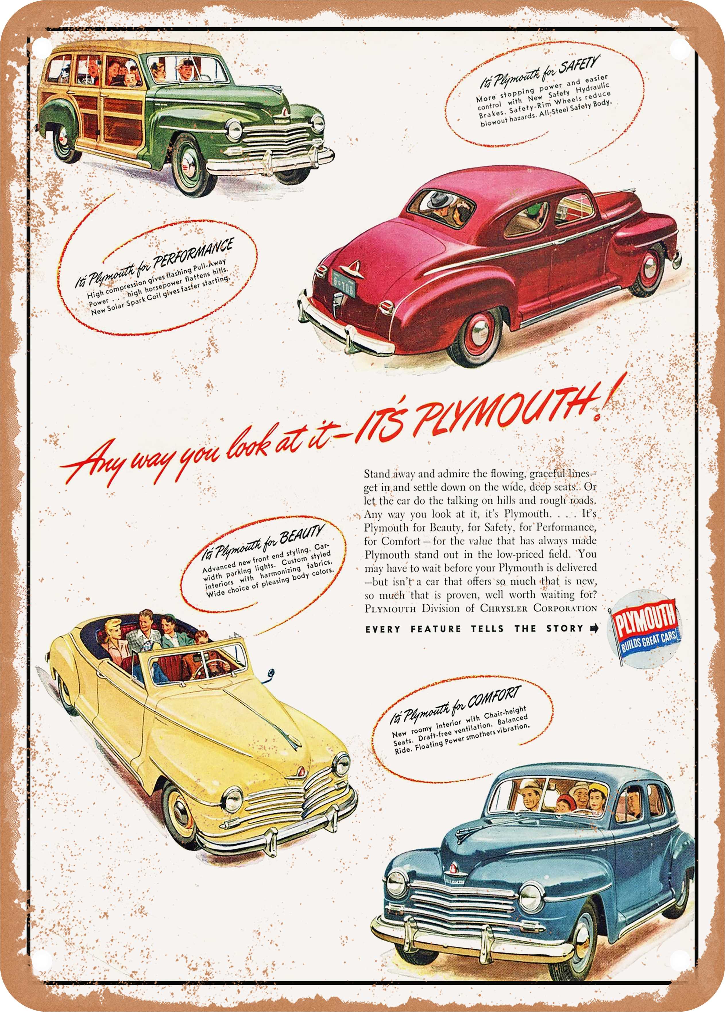 7 x 10 Metal Sign 1946 Plymouth Model Lineup Vintage Ad Vintage