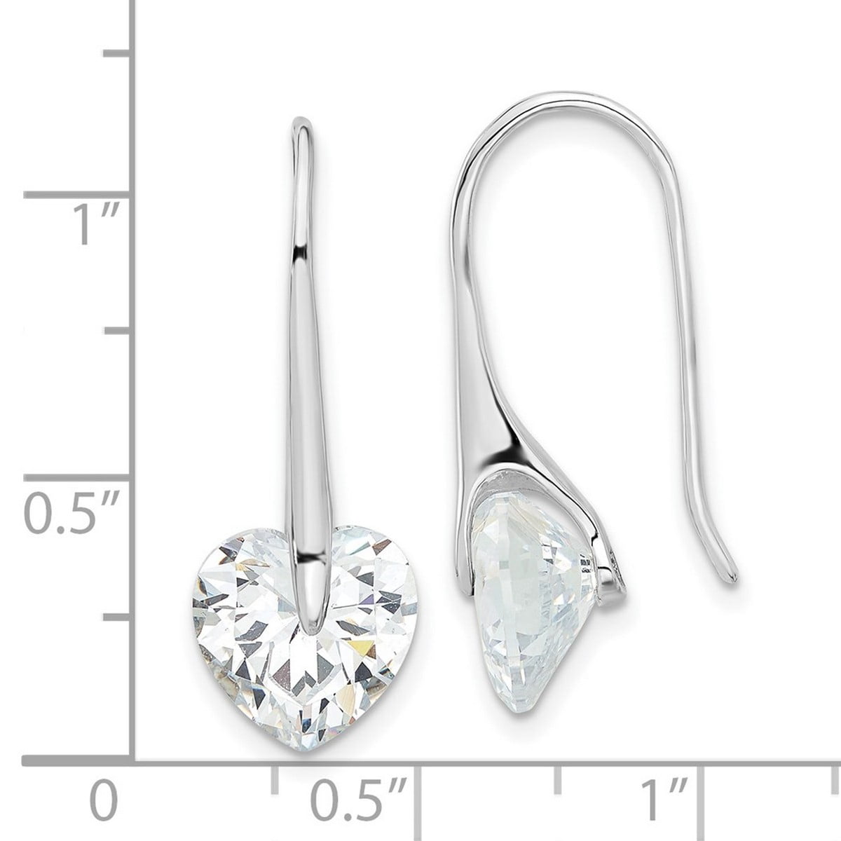 925 Sterling Silver Rhodium Plated Love Heart Cubic Zirconia Threader Hook Earrings 27.4x10.05mm Wide Stud Earring for W