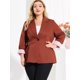 thumbnail image 4 of Women's Plus Size Contrast Stripe Cuff Notched Lapel Blazer Red 2X, 4 of 6