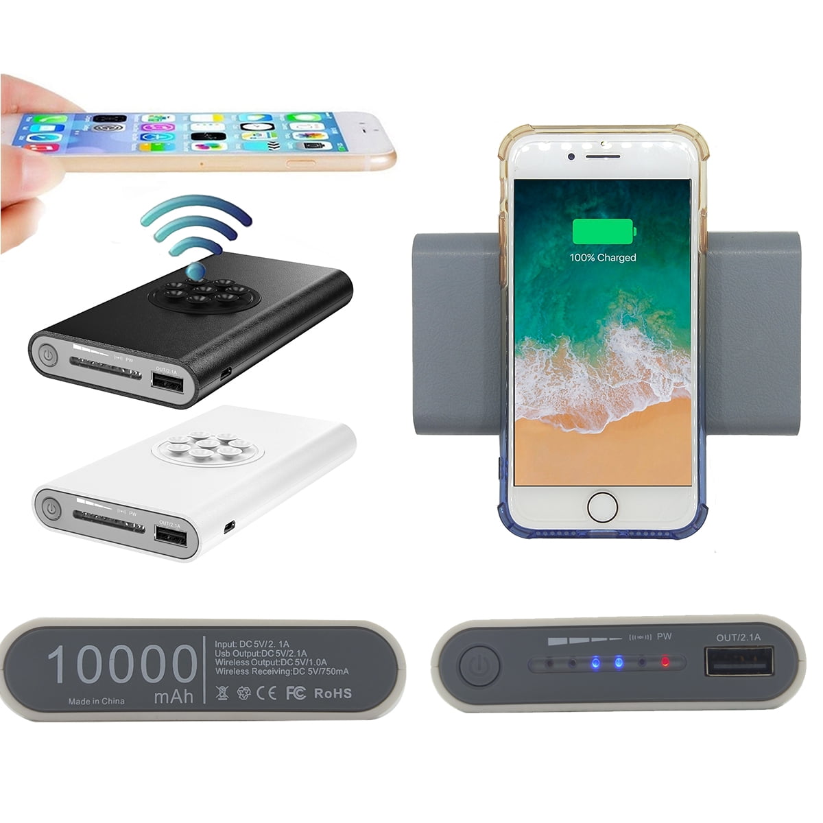 Zunammy Portable Power Bank with Wireless Charging Pad - White