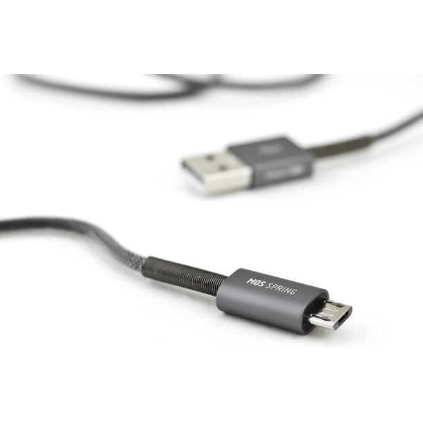 MOS Spring Micro USB Cable, Aluminum Heads with Spring Relief, Deep Grey,  10 ft