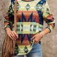 thumbnail image 3 of Camiseta holgada de manga larga marrón con cuello redondo y estampados vintage Ethnic Chic, 3 of 5