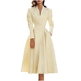 thumbnail image 2 of YueHuiYing Women's Fashion Solid Long Sleeve V-Neck Pleated Dresses Elastic Waist Lightweight Maxi Wedding Guest Dress, 2 of 6