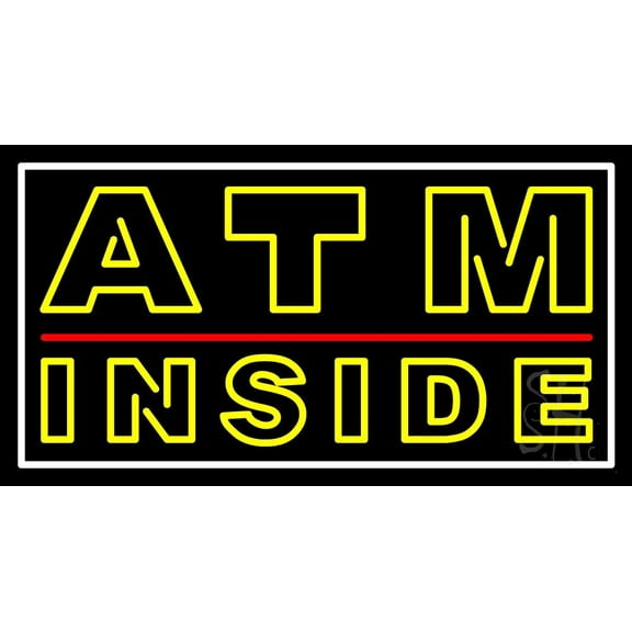 Double Stroke Atm Inside LED Neon Sign 20 x 37 - inches, Black Square Cut Acrylic Backing, with Dimmer - Bright and Premium built indoor LED Neon Sign for Defence Force.