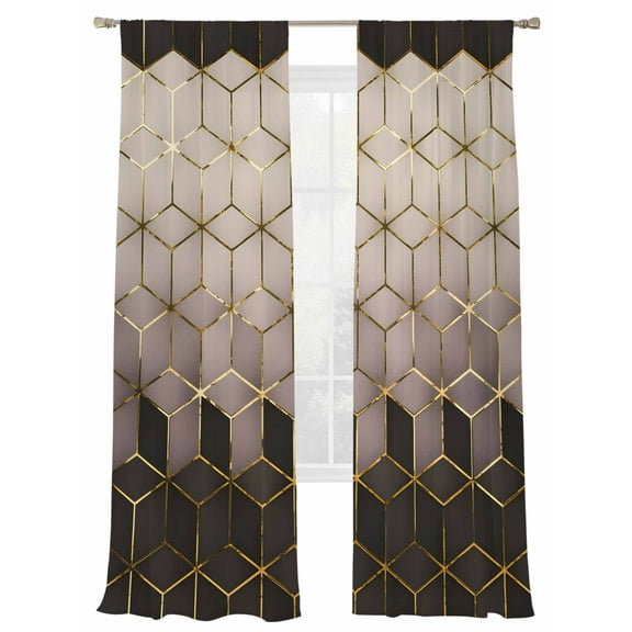 Abstract Stereo Art Sheer Curtains 84 Inch Long 2 Panels, Modern Brown Mottled Gradient Light Filtering Rod Pocket Semi Sheer Curtains, Sheer Voile Drapes for Living Room Bedroom, 52"x84"