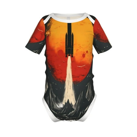 

Adobk Retro Space Rocket Launch Print Baby Climbing Clothes Jumpsuit Rompers Classic Rompers Child Short sleeve Bodysuits-9M