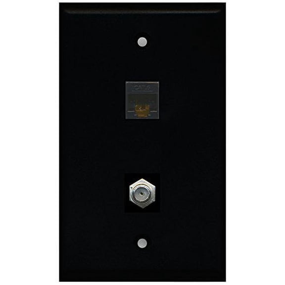 RiteAV - 1 Port Coax Cable TV- F-Type 1 Port Cat6 Ethernet Wall Plate - Black