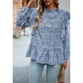 thumbnail image 2 of All-Over Ruffle Detail Floral Print Long Sleeve Blouse for Women Blue Large, 2 of 5