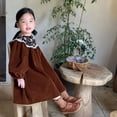 thumbnail image 1 of 8486 Filles Vêtements Robe Décontractée Automne 2021 Nouveau Coréen Coton Lin Filles Princesse Robe Grand Tour vers le Bas Col à Carreaux Robe, 1 of 7