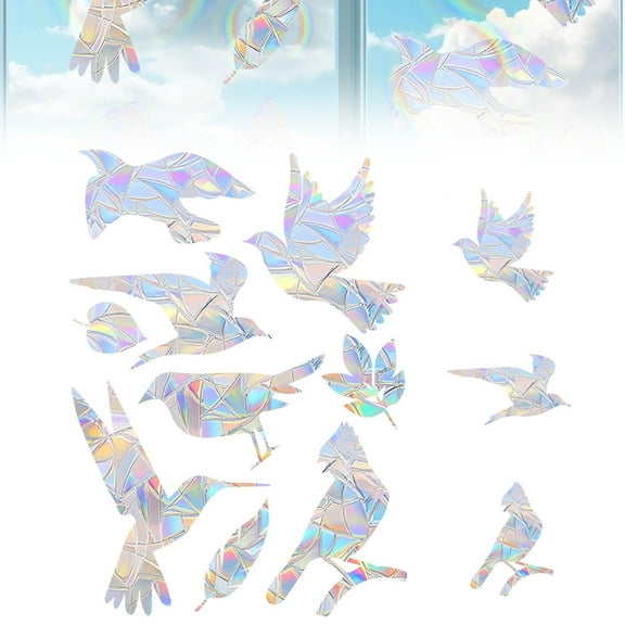 Window Bird Decal for Glass - Reflective Collision Stickers to Deter Bird Strikes with Rainbow Sun Design