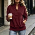 thumbnail image 4 of Ohufall Warm Winter Casual Wear Women's Corduroy Sweatshirt, 1/4 Snap Mock Neck Long Sleeve Oversized Pullover Top With Pockets, 4 of 6