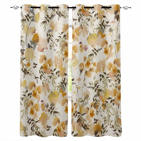 Fsddascl Vintage Orange Flower Blackout Curtains for Bedroom/Living Room, Thermal Insulated Kitchen Curtains, Farmhouse Botanical Floral Retro Grommet Darkening Window Treatment Drapes 42"x63"x2
