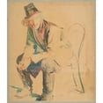 thumbnail image 2 of Leon Wyczółkowski 20x23 Gold Ornate Framed and Double Matted Museum Art Print Titled - Cracow Peasant Sitting in a Chair (1901), 2 of 4