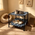 thumbnail image 6 of huayou Double Layer Elevated Pet Cot Bed, Cartoon Cat Print Removable Washable Fabric Cover, Decoration, for Small Pets Under 10kg Indoor Rest, 19.69x19.69x17.71 inch, Navy Blue, 6 of 6