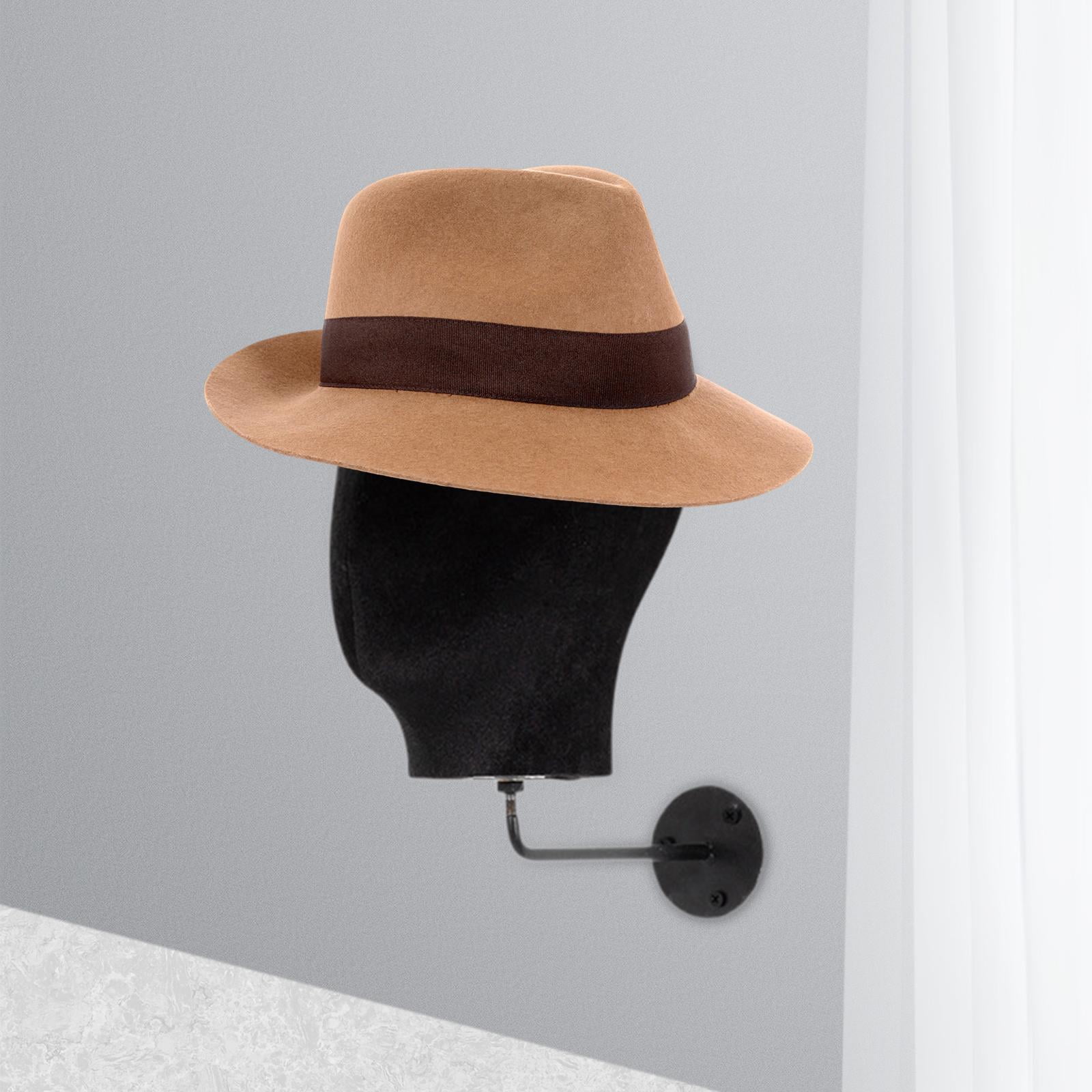 Gazechimp Wall Mount Mannequin Head Cap Hat Display Rack for Ornament Decoration Store Flannel Black