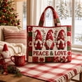 thumbnail image 2 of Christmas Quilted Tote Bag, Stitched Quilt Craft Holiday Tote, Durable Polyester Shopping Bag, Thoughtful Holiday Gift Option For Family And Friends, 1Pcs,Gnome, 2 of 5