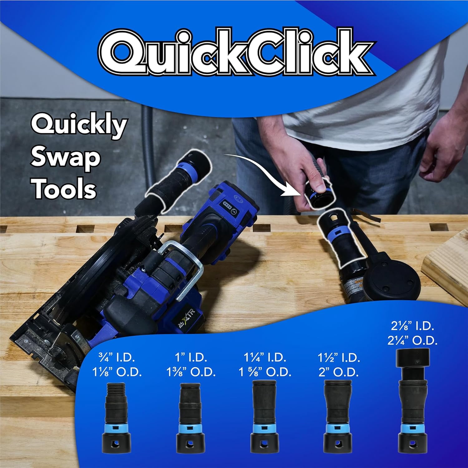 Quick Click Dust Separator and 10 Ft. Hose for Home and Shop Vacuums with Expanded Multi-Brand Power Tool Adapter Set