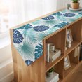 thumbnail image 4 of Teal Blue Palm Leaves Table Runner Linen Burlap Table Runner 72 Inches Long Tropical Botanical Summer Dresser Scarves for Kitchen Island Coffee Dining Room Party Wedding Banquet Holiday Decor 18"x72", 4 of 8