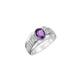 thumbnail image 4 of RYLOS Men's Rings Sterling Silver Rings Classic Designer Style 8X6MM Oval Gemstone & Diamond Ring Amethyst Birthstone Rings For Men Size 12, 4 of 8