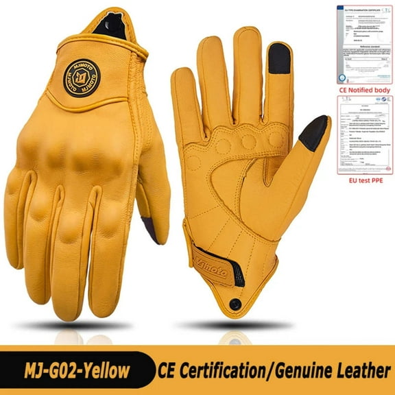 Classic Vintage Leather Riding Gloves Touchscreen, Unisex, Motorcycle Cycling