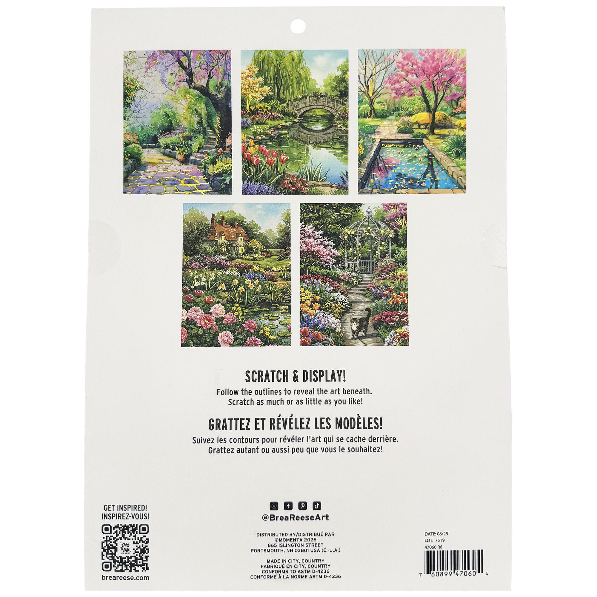 Brea Reese: Scratch Art Paper Pad - Garden Scenes - 5 Nature Designs, Metallic Foil, Dual-Tip Stylus & Brush, Easy-to-Frame 9x12" Pages, Adult Craft