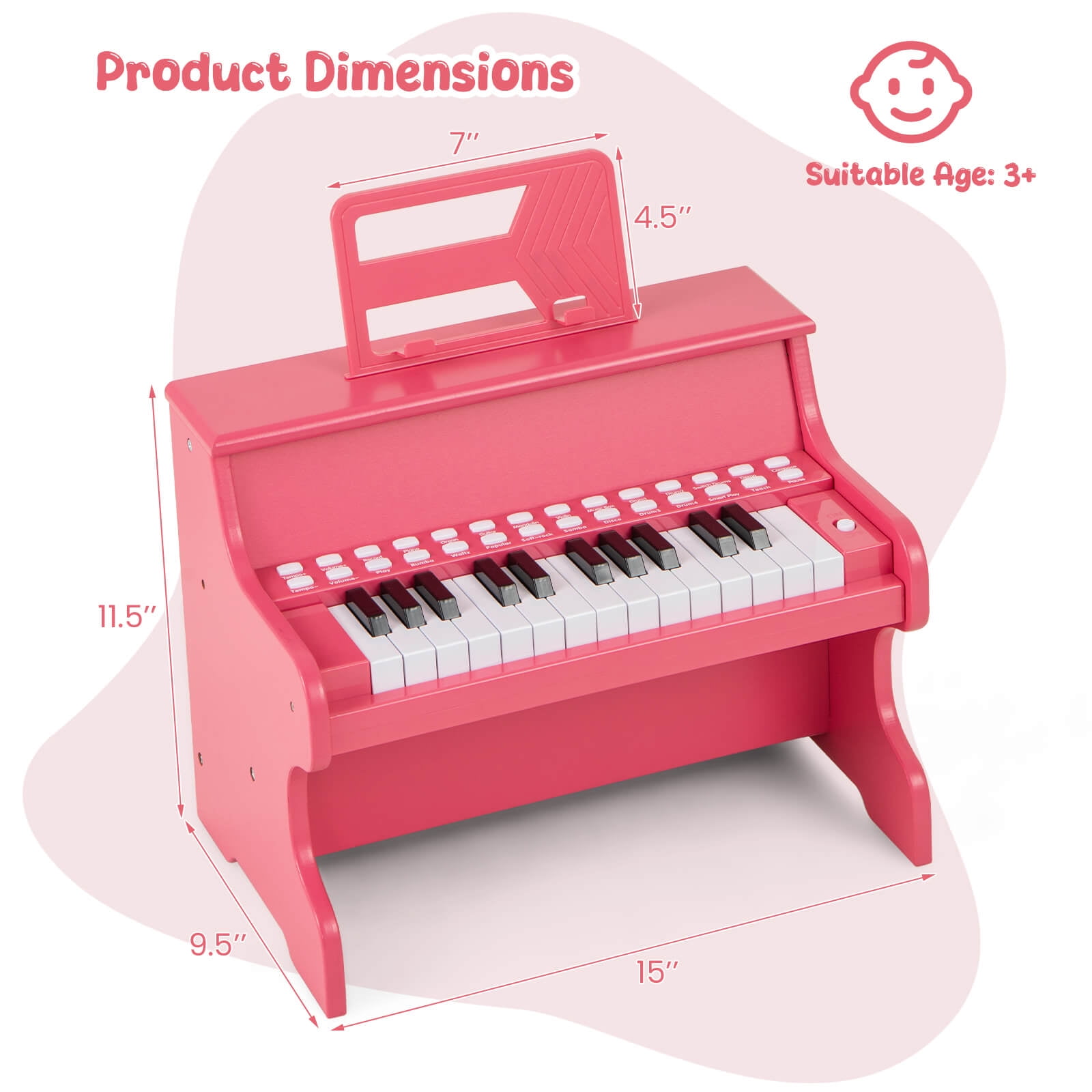 Infans 25 Keys Digital Piano w/Music Stand, Teaching Mode, Lighted Keys, 6 Instruments