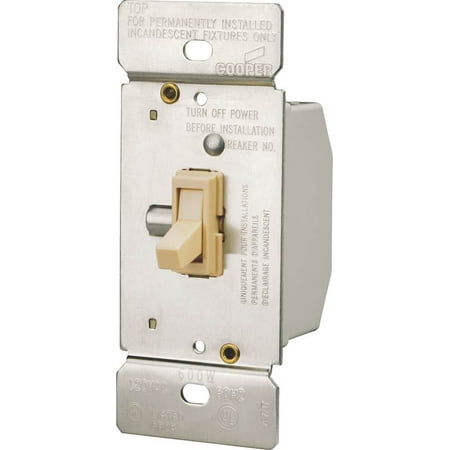 Cooper TI306-V-K Toggle Dimmer, 600 W, 120 VAC, 3 Way, Ivory