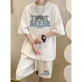 thumbnail image 3 of Chándal informal de moda de gran tamaño de verano, traje holgado para correr con diseño de gofre, camiseta holgada de manga corta y pantalones cortos deportivos, conjunto de 2 piezas para hombre, 3 of 5