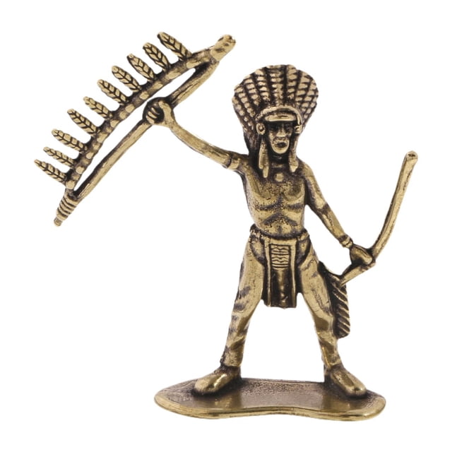 Figura de guerrero indio, estatua en miniatura de latón, escultura compacta artesanal, decoración de mesa para escritorio.