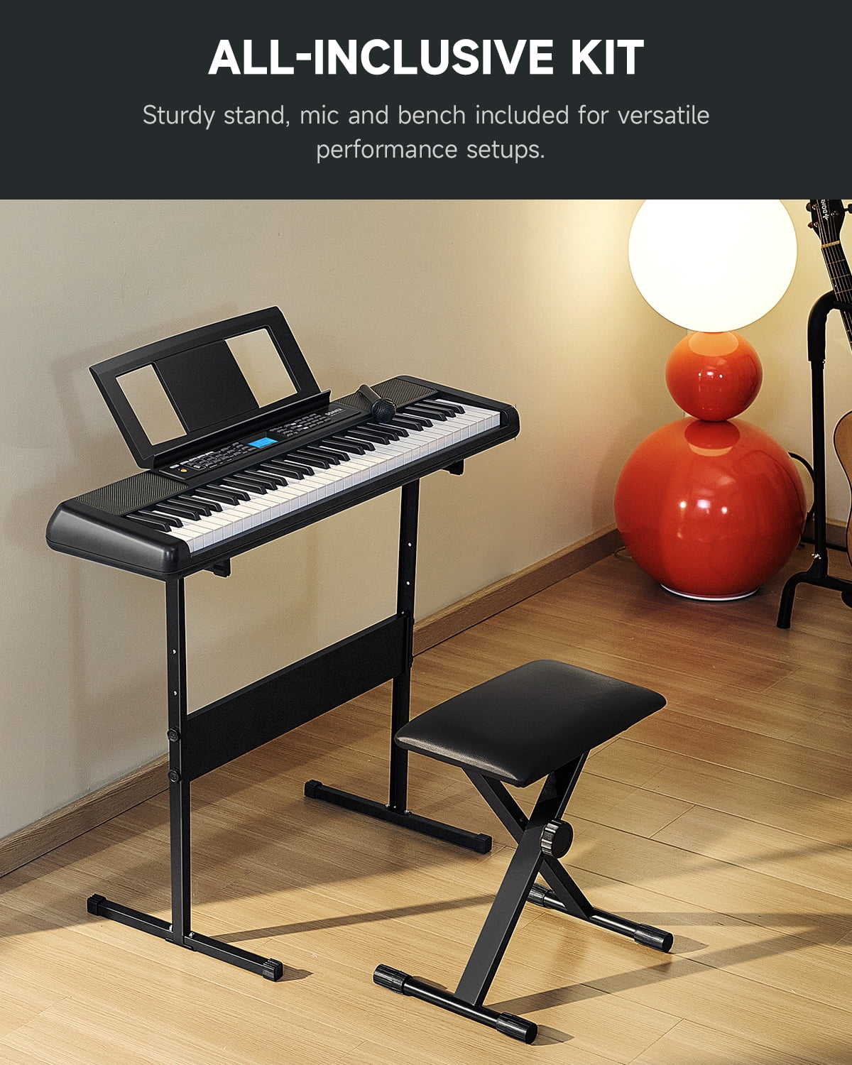 Donner DEK-200 61-Key Piano Full-Size Electronic Keyboard Set, Auto Accompaniment, Metronome,, Includes 300 Tones, with Stand, Bench, Microphone
