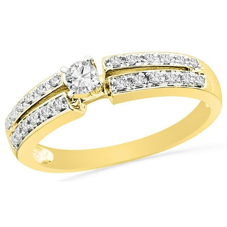 Prong Set Solitaire Ring - Size - 7 - Solid 10k Yellow Gold Round White Diamond Engagement Ring OR Fashion Band Prong Set Solitaire Shaped Ring (1/4 cttw)