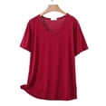 thumbnail image 5 of Women Pajama Tops Solid Crew Neck Short Sleeve Thin Plain Style Basic Layering Tee Sleep Top, 5 of 5