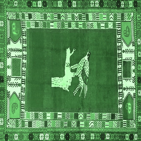 Ahgly Company Indoor Square Persian Emerald Green Traditional Area Rugs, 7' Square