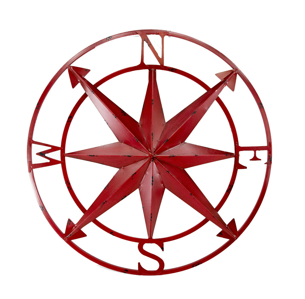 20 Inch Distressed Metal Compass Rose Nautical Wall Decor Indoor