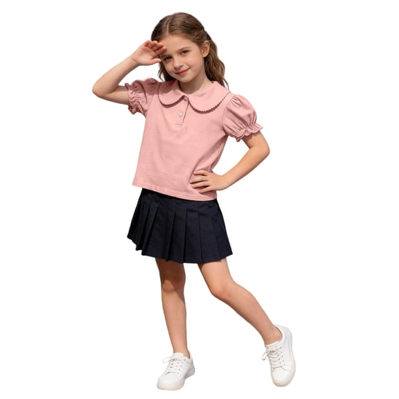 Fnooota Girls Cotton T-shirts, Casual Crew Neck Cute Puff sleeve Kids Summer Tees Pink Size 12-18 Months