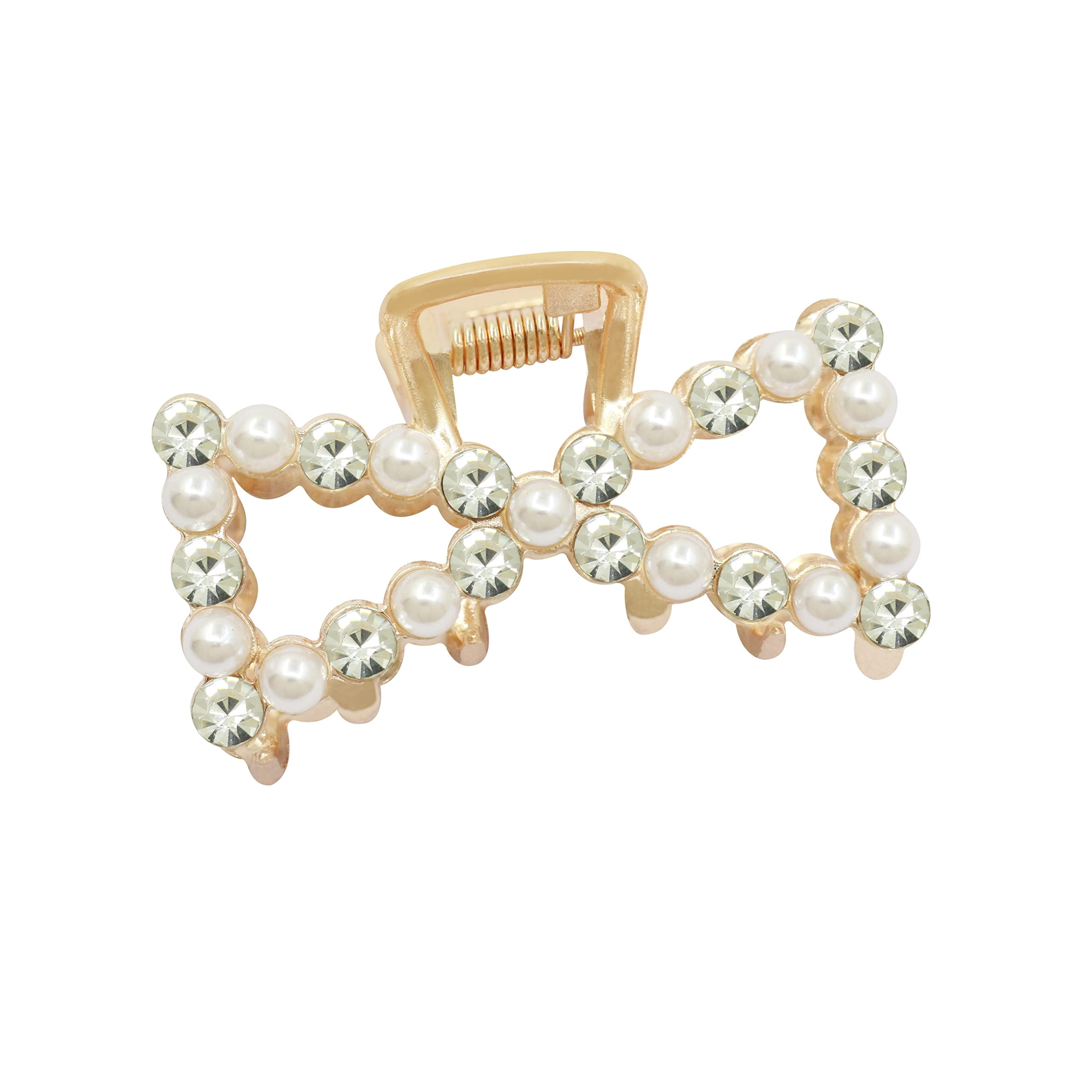 Radhna Trapezoid Pearl Stone Hair Claw Clip | Elegant Pearl Clip for Women & Girls | Medium Sized | Pack Of 1