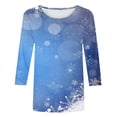 thumbnail image 4 of Christmas Shirts for Women Sale Snowflakes Graphic Crewneck 3/4 Length Sleeve Womens Tops Trendy Casual Plus Size Print Fall Tops Basic Winter T-shirt Blouses Pullover Light Blue qILAKOG Size XL, 4 of 5