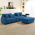 thumbnail image 4 of JUSTLET 111.8" Sectional Sofa with Ottoman, L-Shaped Modern Modular Couch, Oversized Corduroy 4 Seat Sofa with Storage Box, USB & TYPE C Port and Two Cup Holders for Living Room, Navy, 4 of 8