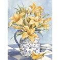 thumbnail image 2 of Unknown 19x24 Black Ornate Wood Framed with Double Matting Museum Art Print Titled - Yellow Orchids and Blue Vase I, 2 of 4