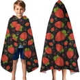 thumbnail image 3 of Red Strawberry Plants Fruit Pattern Black Pattern Hooded Bath Towel，60"x35" for Ages 3 To 12 Kids, Quick Dry Lightweight Soft Microfiber Hood Beach Towel Cover Up for Kids, 3 of 7