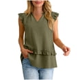 thumbnail image 4 of Camisola Negra Mujer Cuello en V Estirable con Ruffle sin Mangas Túnica en Tela Arrugada para el Uso Casual, 4 of 8