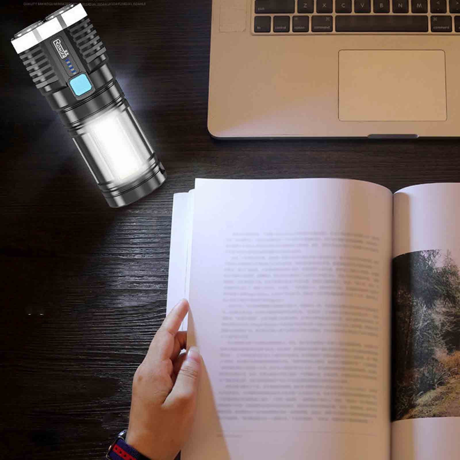 Eolstice Quad Beam USB Rechargeable Flashlight, COB Side Light Long Throw Design, Powerful Outdoor Torch For Camping Hiking Emergency Use