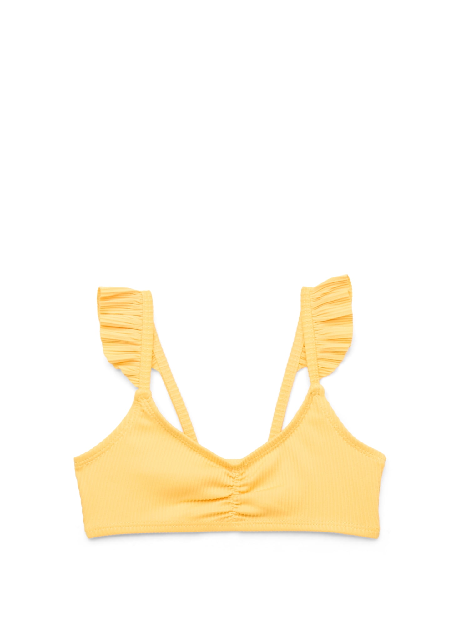 Wonder Nation Girls Rib Knit Ruffle Strap Bikini Top & Mid-Rise Tie Bottoms Swimsuit with UPF 50, 2-Piece, Sizes 4-18