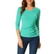 thumbnail image 1 of Blusa de mujer con fruncidos Inspire Chic, decoración de botones, cuello en V, manga 3/4, top de punto sólido, talla XS, verde menta, 1 of 7