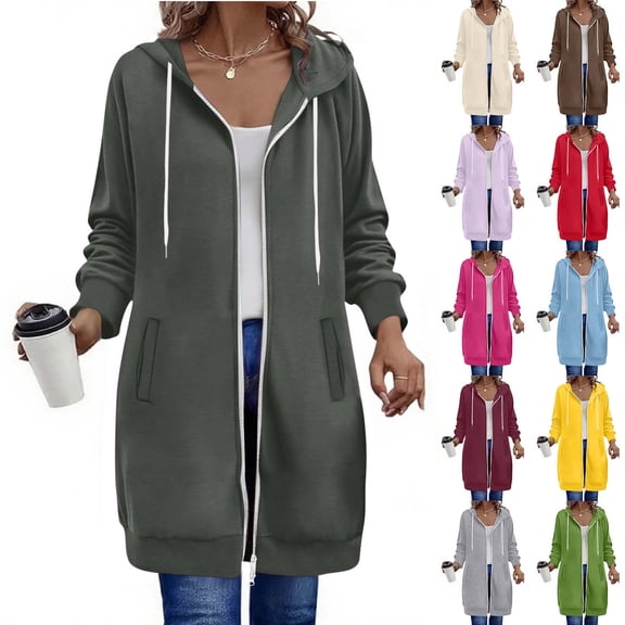 FRSASU Womens Long Zip up Hoodies Comfortable Fashion Loose Sweatshirts Casual Jackets with Pockets Yellow