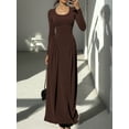 thumbnail image 6 of Women'S Casual Long Sleeve U-Neck Solid Color High Waist Bodycon Maxi Dress Brown L, 6 of 9